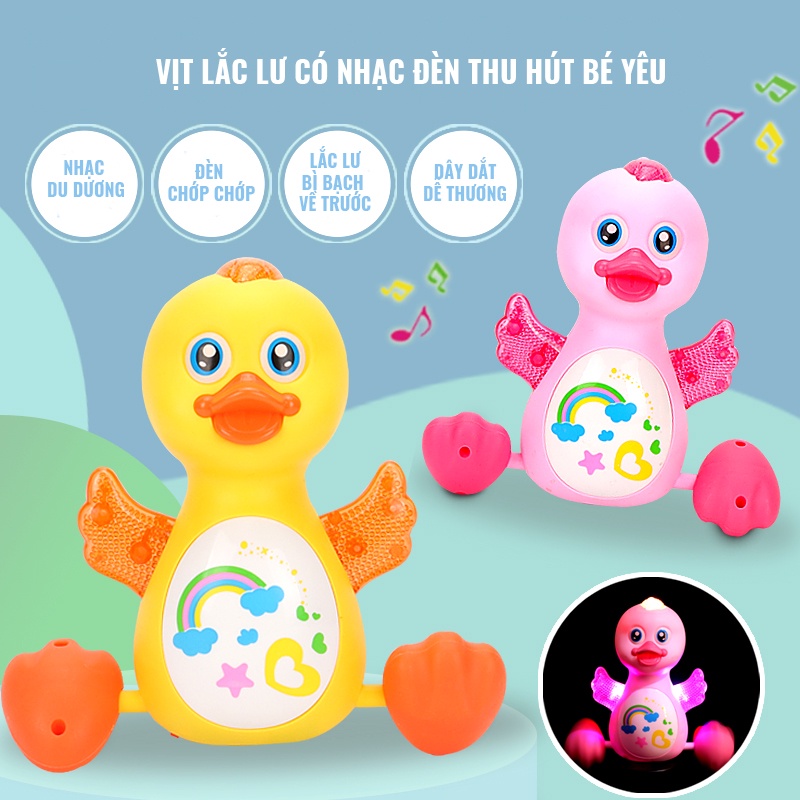 Đồ Chơi Chú Vịt Biết Đi Có Đèn Và Nhạc lắc lư có dây dắt kèm theo Cho Bé tăng khả năng vận động