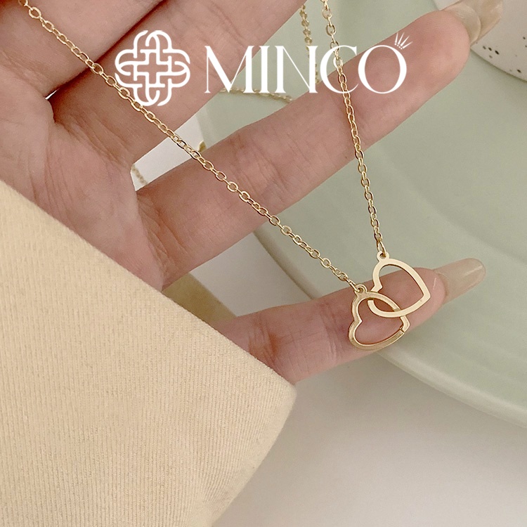 Dây chuyền nữ đẹp Minco Accessories vòng cổ trái tim đôi thời trang phong cách Hàn Quốc DT06