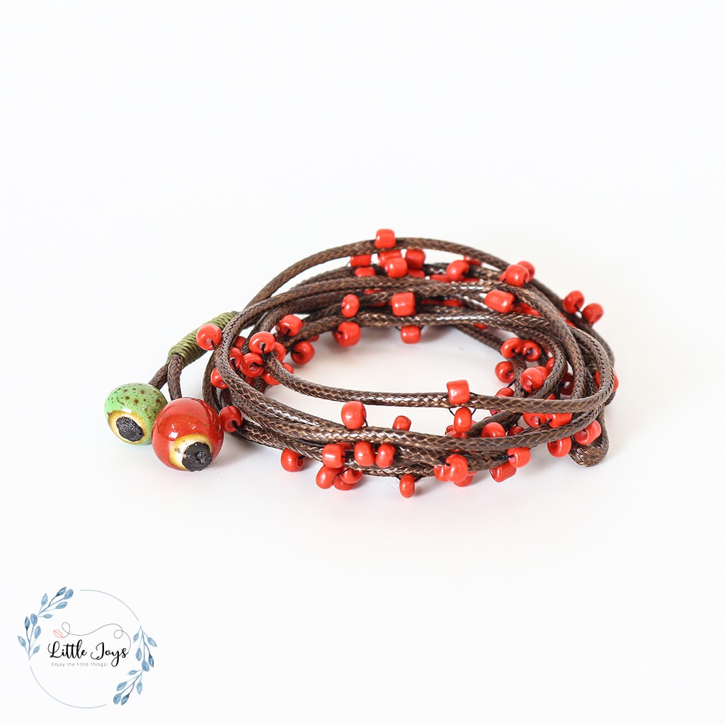 Vòng tay nhiều lớp phong cách Bohemian vòng tay hoa đỏ li ti