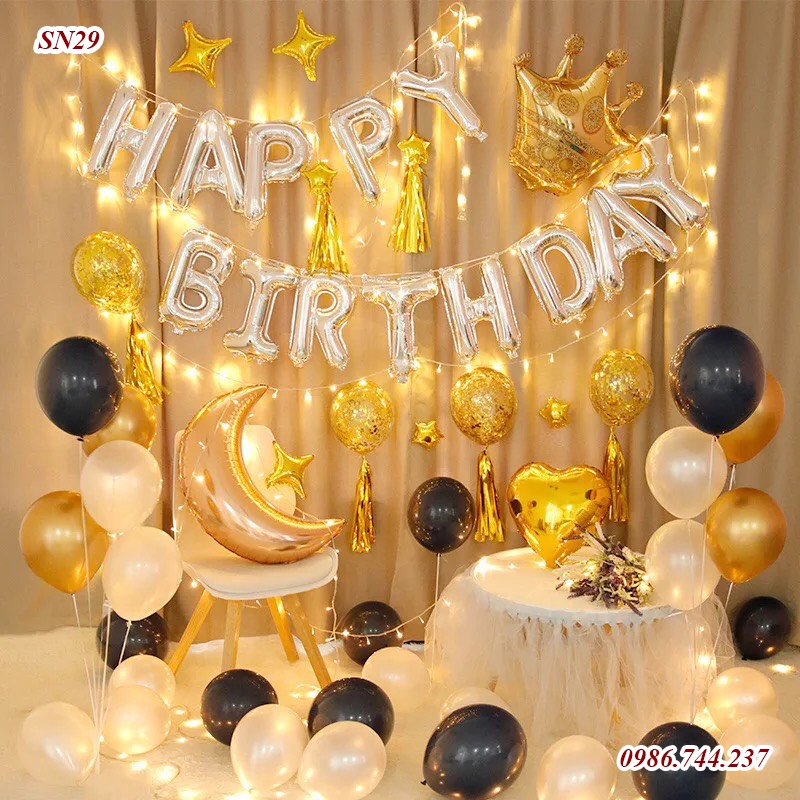 Set Bóng Happy Birthday Kèm Đèn Led Và Số Tuổi Nhiều Mẫu