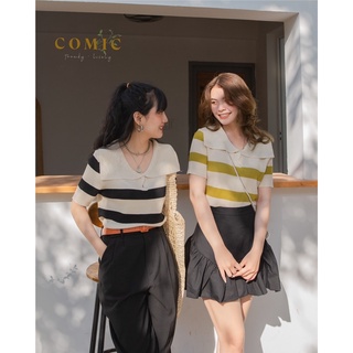 Áo len nữ polo sọc ngang Comic