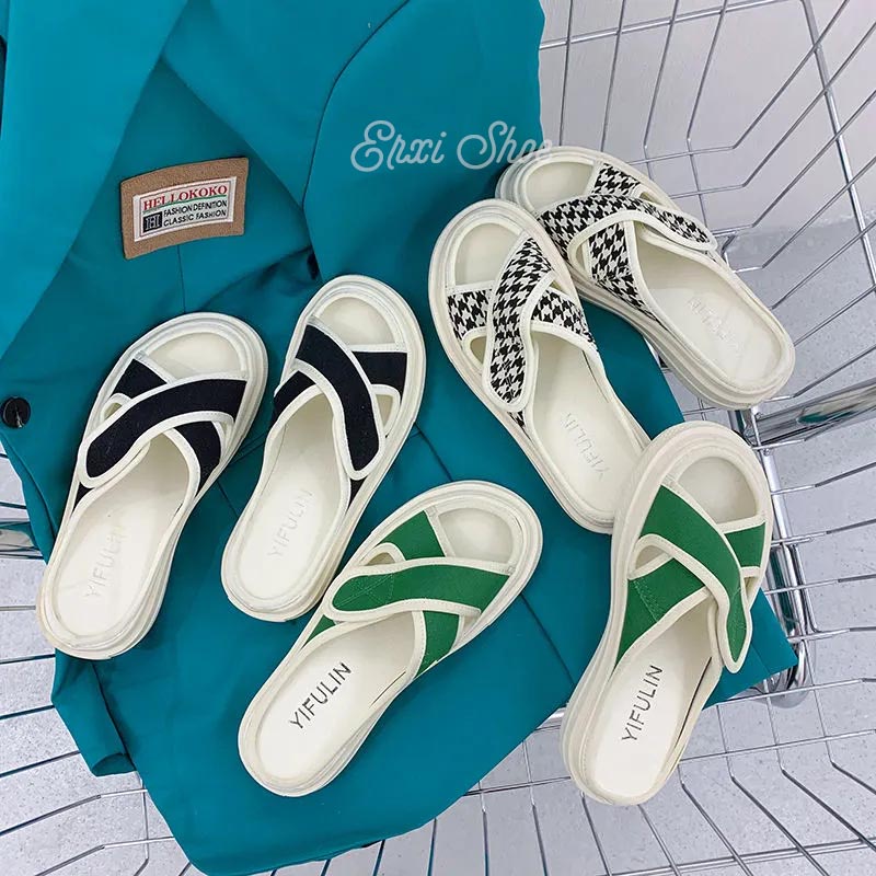 Oeggeo shop Xăng đan Đế Dày Đan Dây Chéo Chất Liệu canvas Cho Nữ