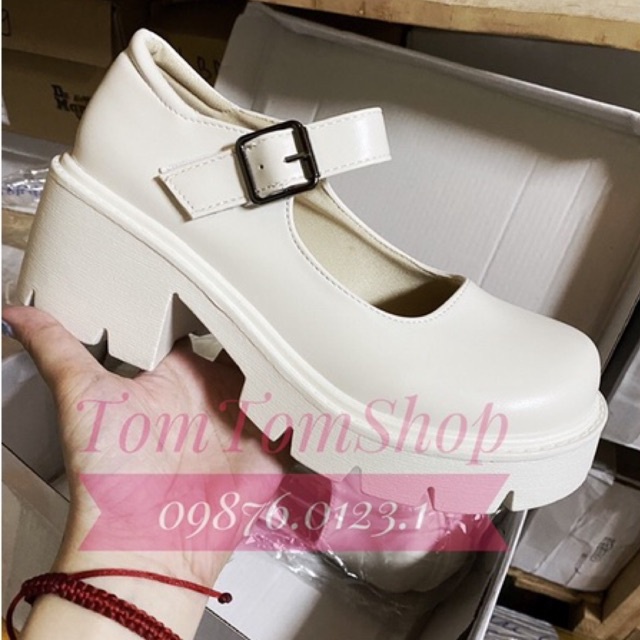 Có sẵn - Giày lolita MÀU TRẮNG đế xuồng bánh mỳ đế cao quai mary jane - ảnh thật - clip thật