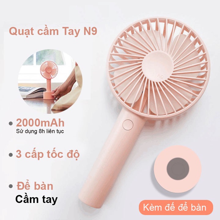(TẶNG NGAY CÁP SẠC BÓC MÁY) QUẠT MINI CẦM TAY TÍCH ĐIỆN 3 TỐC ĐỘ + PIN DUNG LƯỢNG KHỦNG + ĐẾ QUẠT TIỆN LỢI