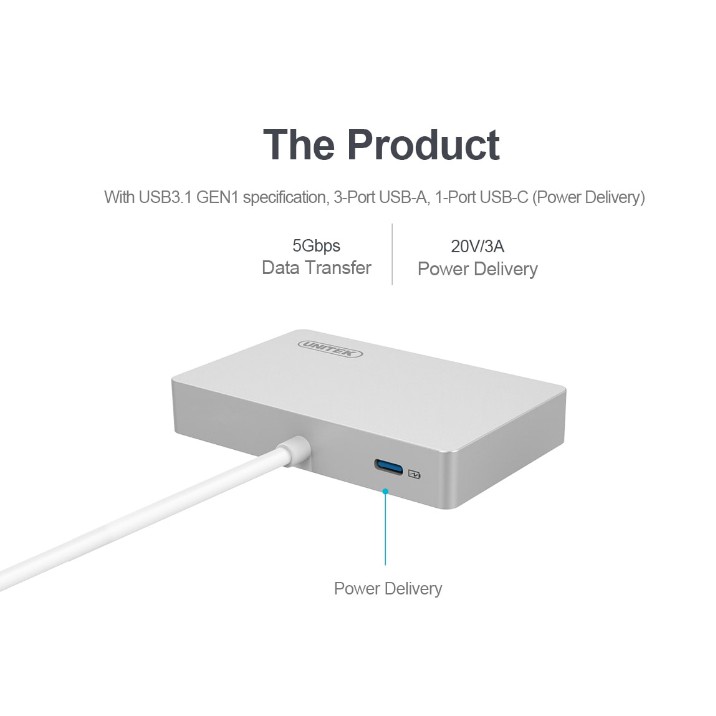 Hub USB 3P (3.0) Unitek Y 3190 type c, bộ chia cổng USB từ máy tính cổng TYPE C ra 3 cổng USB 3.0