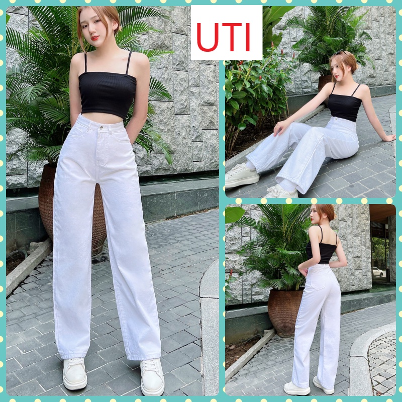 QUẦN JEANS ỐNG RỘNG NỮ LƯNG CAO LAI CUỐN MÀU TRẮNG MỀM MỊN DÀY DẶN CAO CẤP UTI