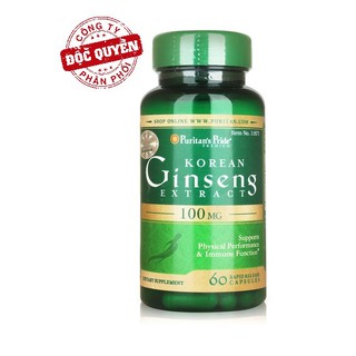 Viên uống tăng cường sức khỏe nhân sâm Hàn Quốc Puritan's Pride Korean Ginseng Extract 100mg 60 viên