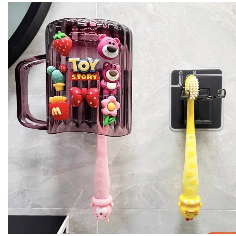 Bộ cốc treo bàn chải và dụng cụ nhả kem đánh răng tự động gắn tường hoạt hình cho trẻ em