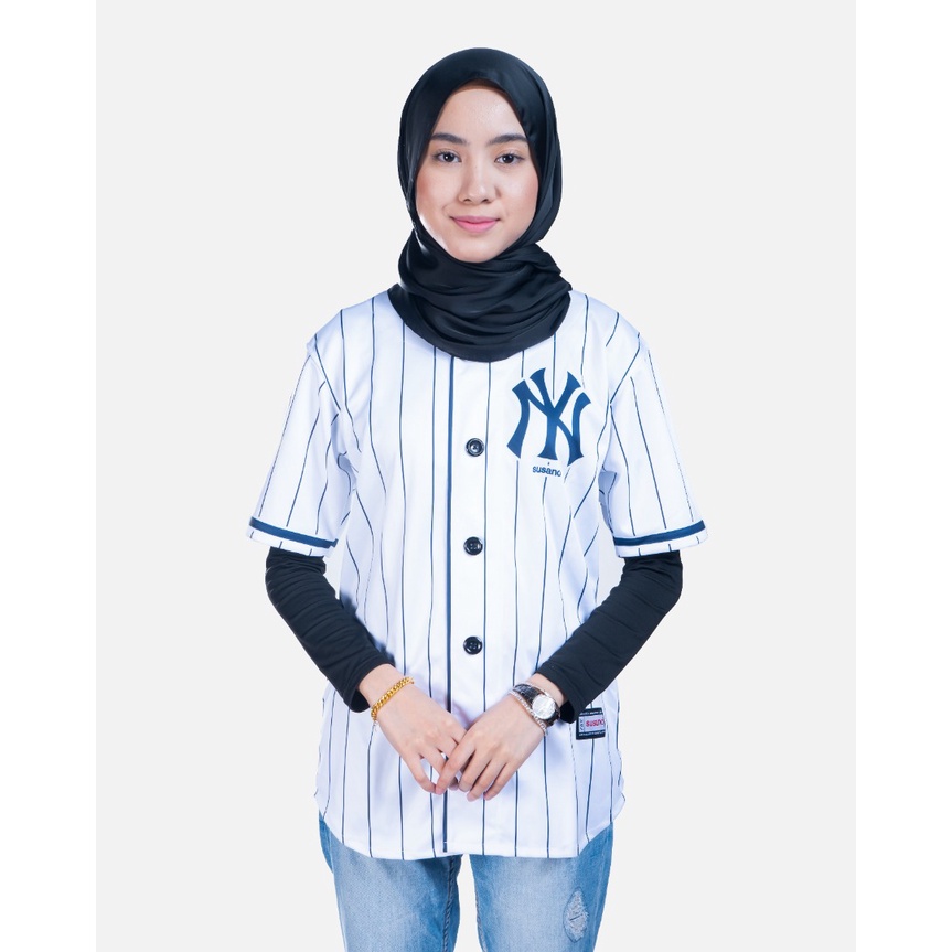 Áo Bóng Chày MLB NY Họa Tiết Kẻ Sọc Phong Cách Cổ Điển Thời Trang Cao Cấp