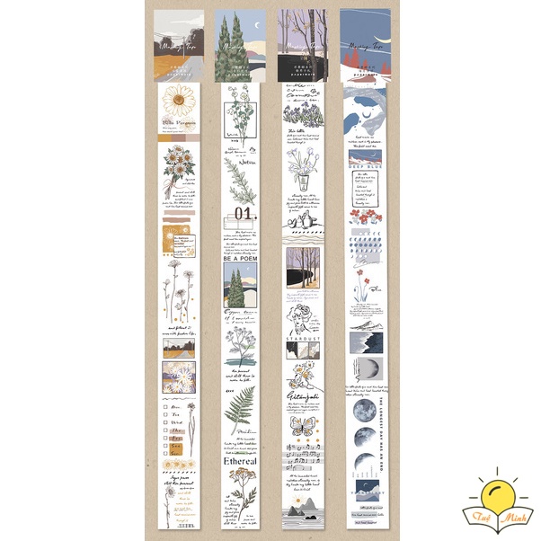 Dải sticker vintage STI14 VPPTUEMINH, Masking Tape siêu dài dán cuộn trang trí Bullet Journals Tuệ Minh