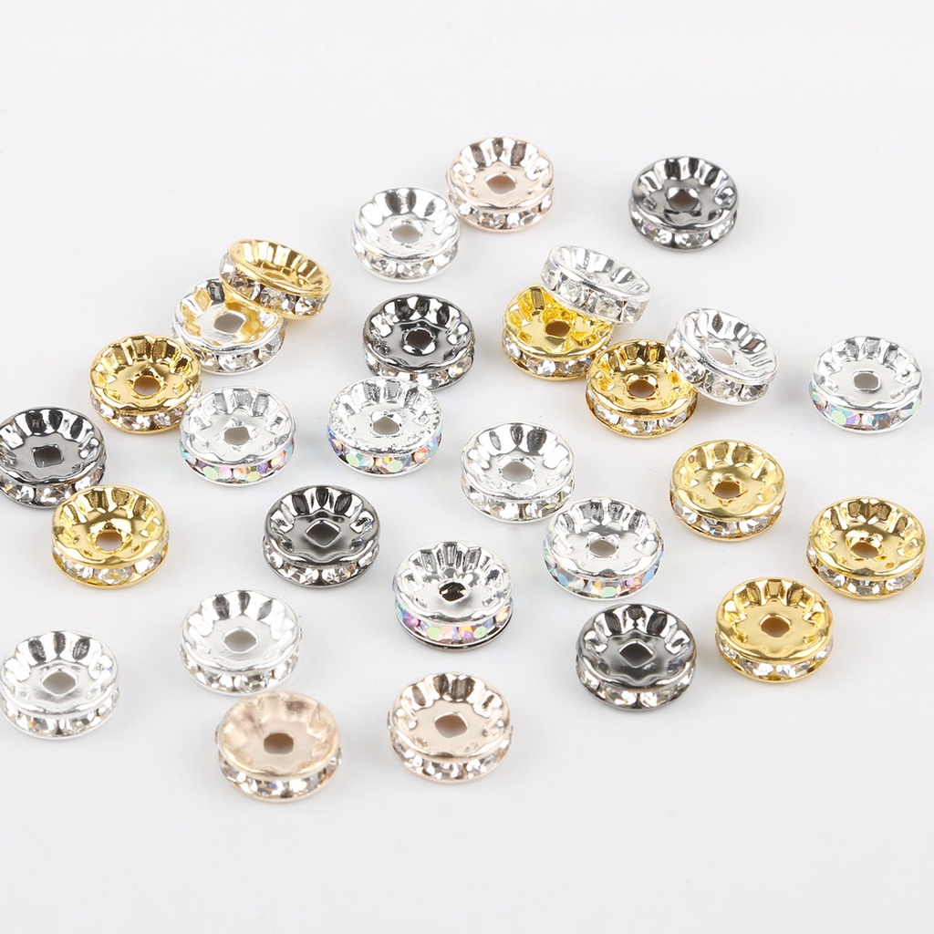Set 50 hạt xỏ kiểu vòng tròn đính đá tùy chọn màu sắc để làm trang sức/ vòng tay DIY