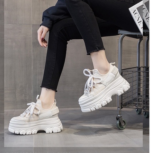 🎀COOL A Giày Thể Thao Đế Dày Tăng Chiều Cao Thời Trang Cho Nữ giày giày nữ giày sneaker nữ độn dép  cao sneaker Giày bố dày đế tăng chiều cao Giày dép nền tảng của phụ nữ Phong cách bùng nổ