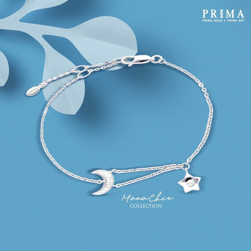 PRIMA Lắc tay Vàng 18K - Đính Kim Cương - BST MonoChic - Mặt trăng và Ngôi sao - 105L0273