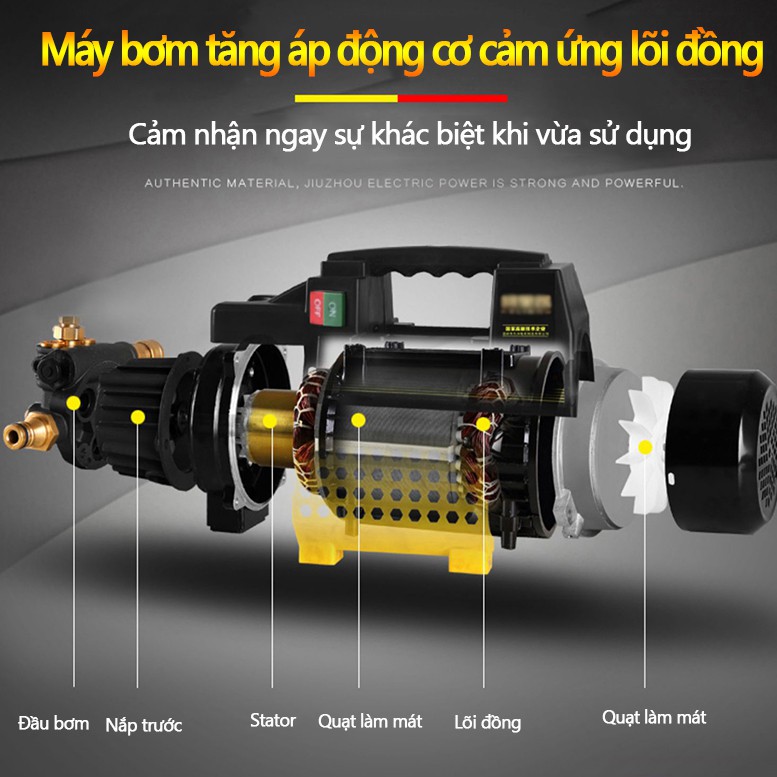 Máy xịt bơm rửa xe công suất lớn cao áp động cơ lõi đồng điện áp 220V vòi xịt áp lực cao EA135+PLUG