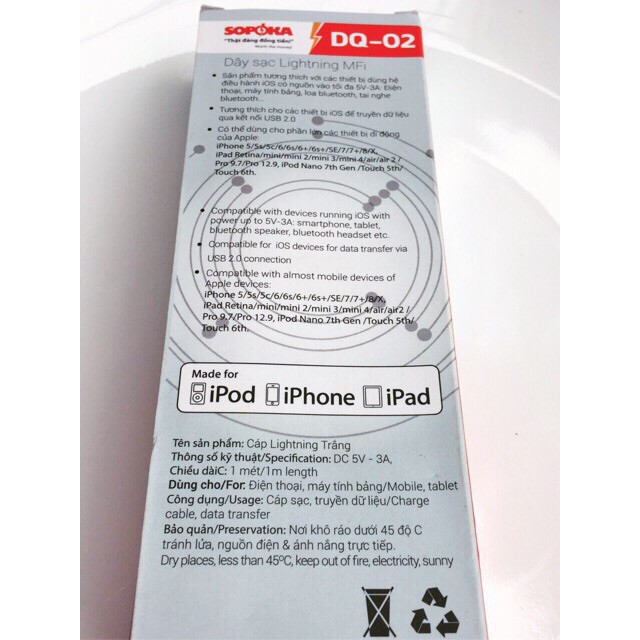 Dây sạc SOPOKA DQ02 dành cho IPHONE