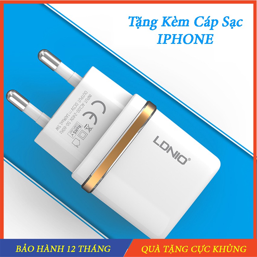 Sạc Iphone Combo sạc iphone chính hãng LDNIO - Củ sạc kèm dây sạc cho điện thoại Iphone