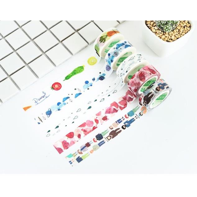 Băng dính giấy Sticker trang trí 3m - Băng dính dán giấy washi siêu đẹp nhiều mầu sắc đen trắng