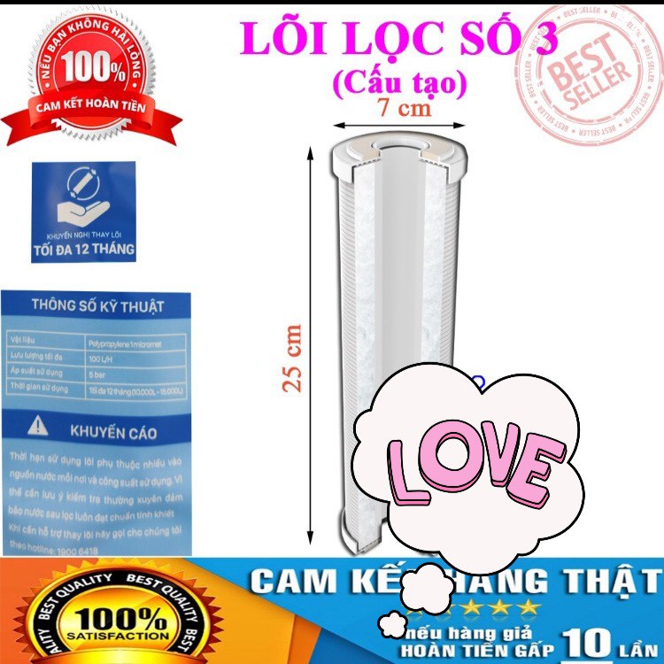 LÕI LỌC SỐ 3 KAROFI, LÕI PP SỐ 3 DÙNG ĐƯỢC CHO TẤT CẢ MÁY LỌC NƯỚC ,MÁY RO