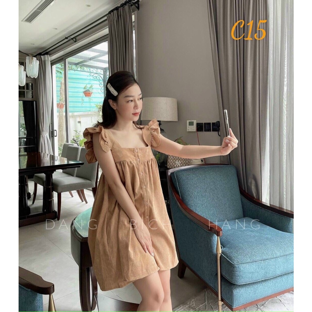 [Miễn Phí Ship 2022]ĐẦM HAI DÂY BÈO, ĐẦM MẶC ĐI CHƠI, ĐẦM BẦU CỔ VUÔNG ĐÍNH NÚT KIỂU DÁNG BABYDOLL DỄ THƯƠNG