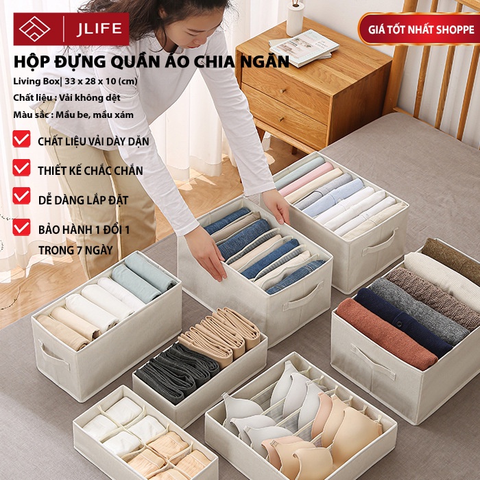 Hộp Đựng Quần Áo JLIFE Hộp Vải Đựng Đồ Chia Ngăn Gấp Gọn Tiện Lợi Vải Dày Dặn Hàng Xuất Khẩu