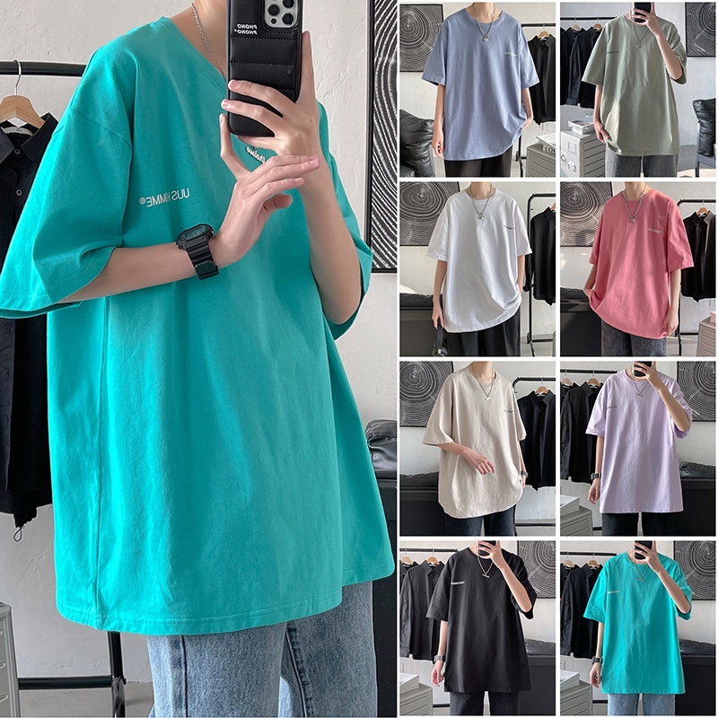 Áo thun cotton ngắn tay dáng rộng in chữ cá tính theo phong cách Nhật Bản dành cho nam