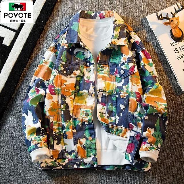 Áo Khoác Denim Màu Loang Dáng Rộng Phong Cách Retro Cho Nam Giới