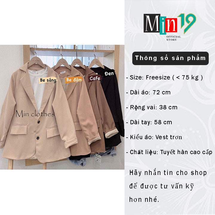 Áo vest nữ blazer Hàn Quốc khoác ngoài 2 lớp dáng rộng tay dài bigsize túi nắp công sở cá tính màu đen xanh nâu