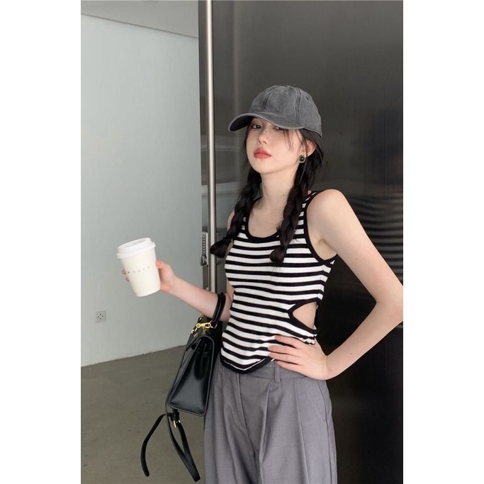 Áo Hai Dây Họa Tiết Kẻ Sọc Thời Trang Quyến Rũ Cho Nữ