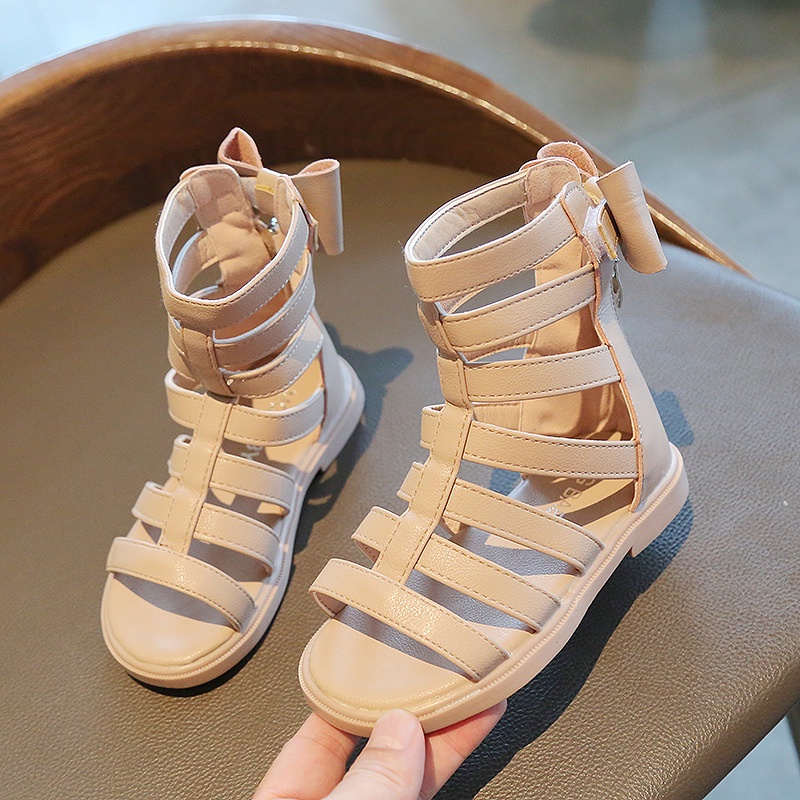 Giày sandal chiến binh cho bé gái - dép quai hậu cao cổ có khóa kéo đính nơ điệu đà, đế mềm nhẹ êm chân v656 (sz22-31)
