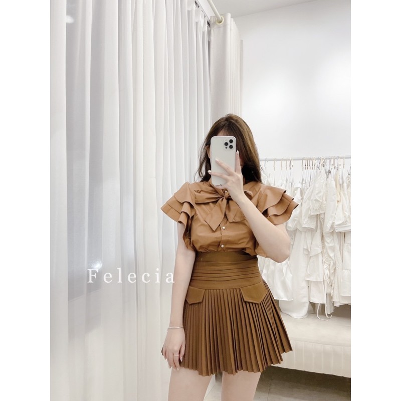 sơ mi nâu cánh tiên nơ cổ
