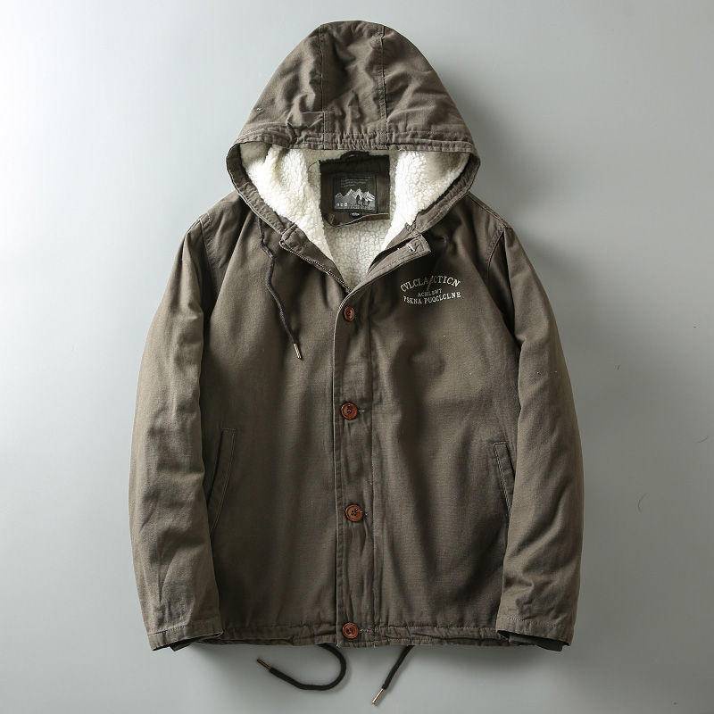 Áo Khoác Cotton Lót Lông Cừu Giữ Ấm Phong Cách Retro Mỹ Thời Trang Thu Đông Cho Nam