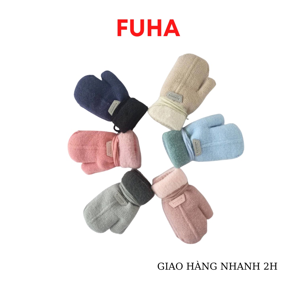 Găng tay cho bé, bao tay len mùa đông bé 1-8 tuổi có dây đeo cổ sành điệu