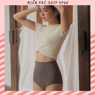 Bộ Đồ bơi đi tắm biển nữ Bikini 2 mảnh ( áo trắng kem- quần nâu)-2234-DBG5-Miễn Phí Ship