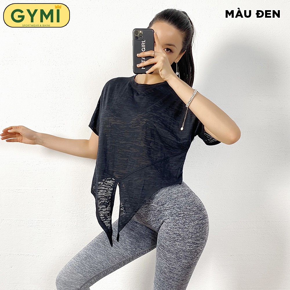 Áo tanktop tập gym yoga nữ GYMI AT03 dáng rộng ngắn tay chất lụa thoáng mền mịn thể thao rumba