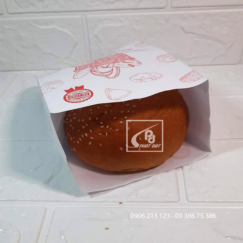 Túi giấy đựng Hamburger, Sandwich, Bánh bao in sẵn 100 Cái