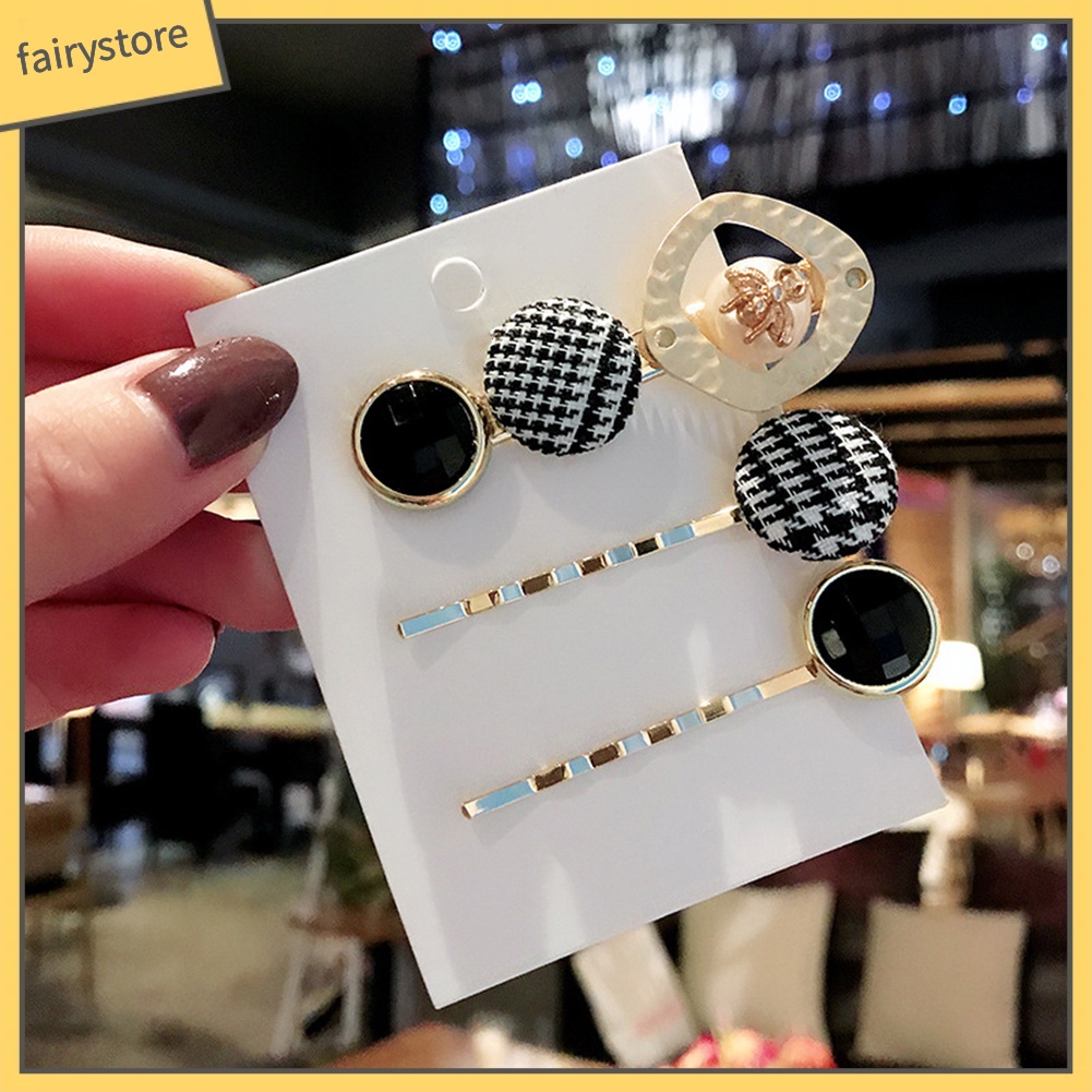 Set 3 kẹp tóc hình vương miện / ngọc trai giả thời trang