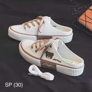 Giày sục hình gấu nữ 3cm, giày lười nữ Ulzzang, chất vải canvas
