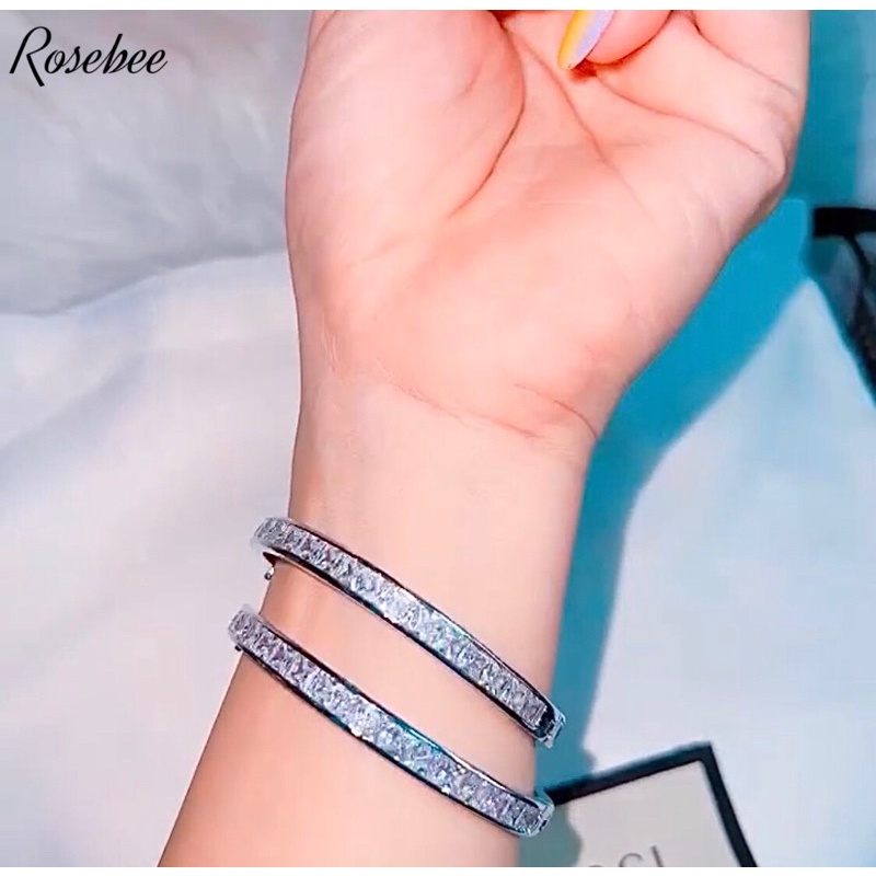 Vòng tay nữ đính full đá Baguette mạ bạch kim