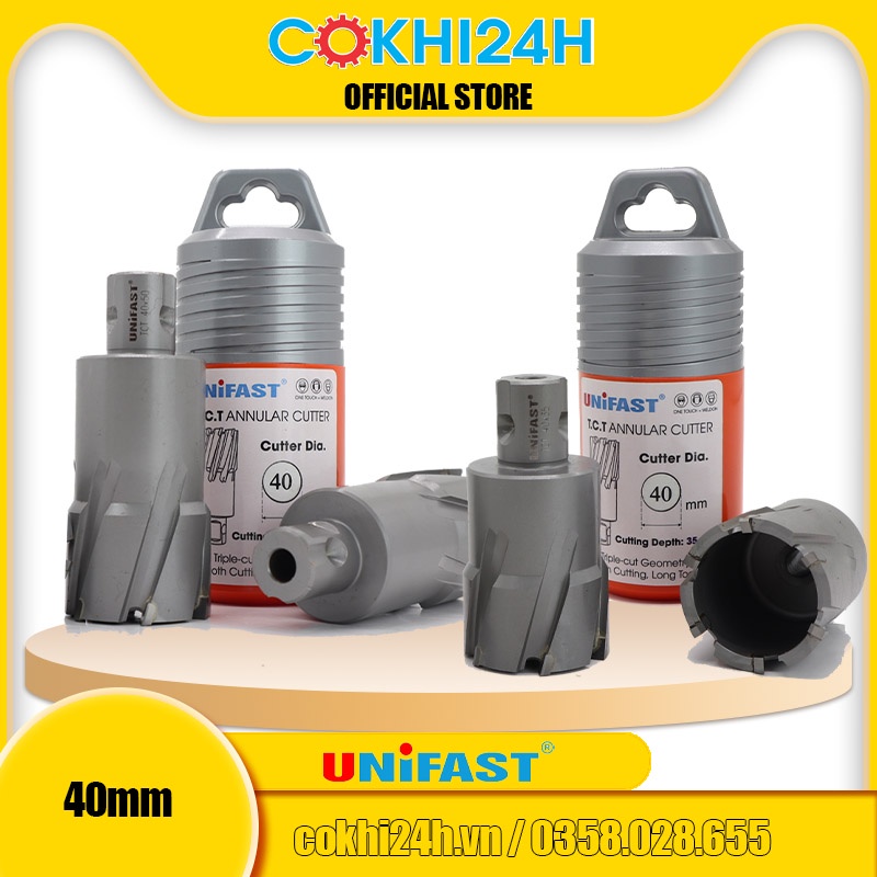 Mũi khoan từ rút lõi phi 40mm Unifast HSS 40x25 / TCT 40x35 / TCT 40x50