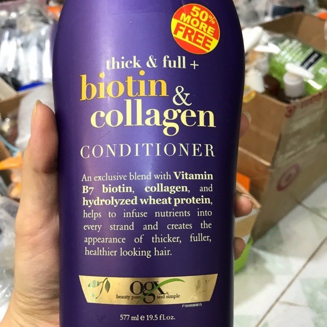 Combo 2 chai dầu gội xả Biotin Collagen Thick & Full OGX bản Mỹ dưỡng mọc tóc, phục hồi mái tóc bóng khỏe