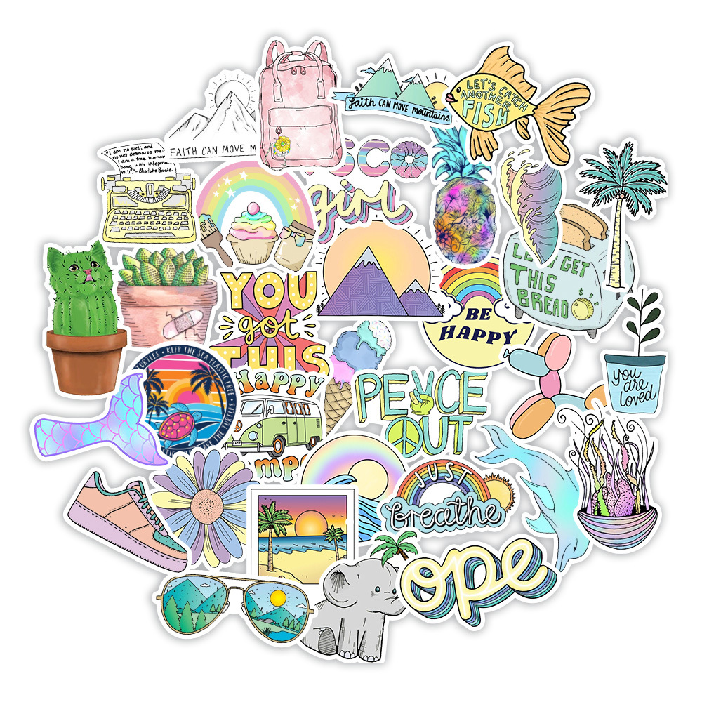 Set 50 Miếng Dán Chống Thấm Nước Họa Tiết Graffiti Nhiều Màu Sắc Trang Trí Xe Hơi / Xe Đạp /