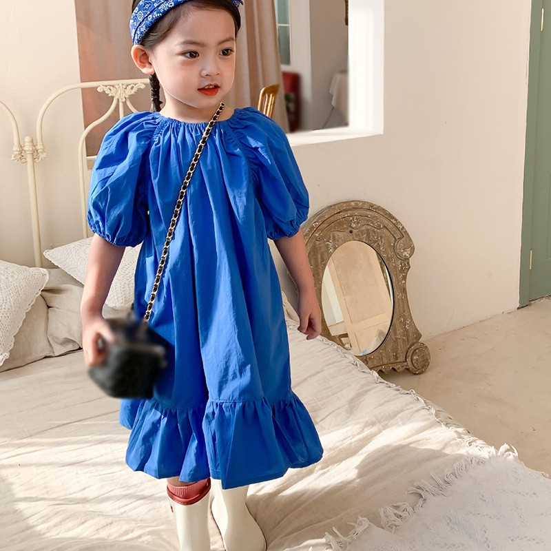 Đầm Nữ Tay Phồng Cổ Tròn Phong Cách Hàn Quốc Ngọt Ngào