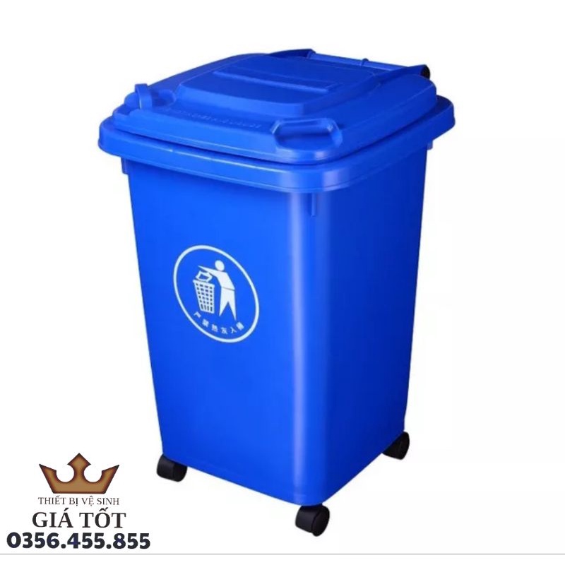 Thùng rác nhựa công cộng 60l 4 bánh xe màu xanh dương