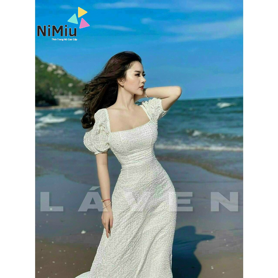 Đầm nữ thời trang mặc đi biển, Đầm nữ maxi có tay ngắn cổ vuông có mút mặc đi biển 3 màu xinh xắn