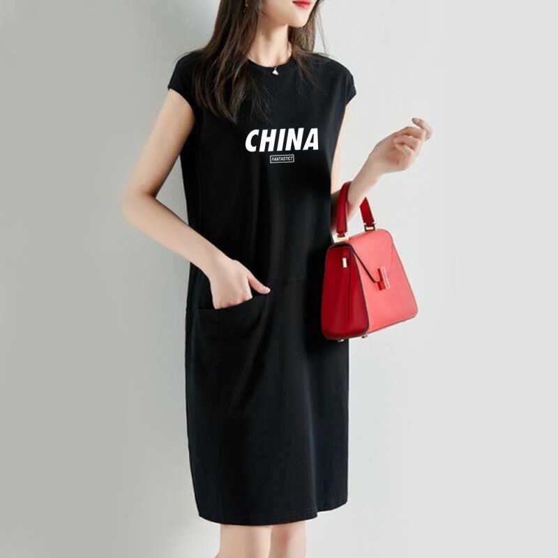 Đầm thun PERTY dáng rộng in họa tiết chữ cái phong cách Hàn Quốc trẻ trung dành cho nữ