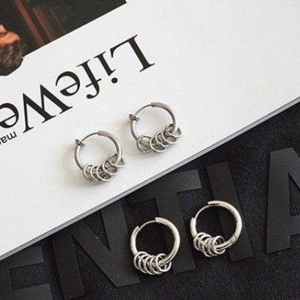 Khuyên tai vòng tròn nam nữ unisex BTS Hàn Quốc phối khoen thép y tế không gỉ an toàn