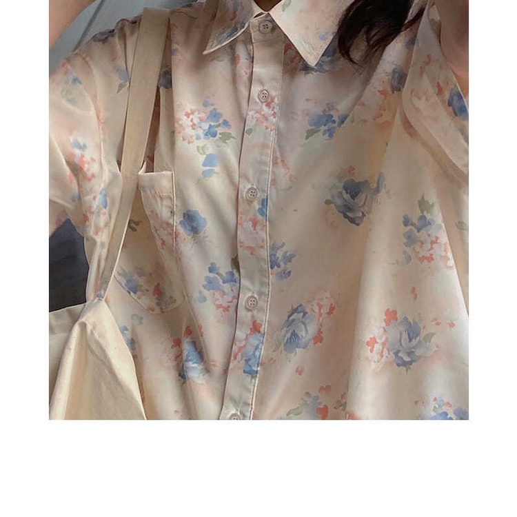 Mới Áo Sơ Mi Tay Ngắn Họa Tiết Hoa Phong Cách Retro Hàn Quốc