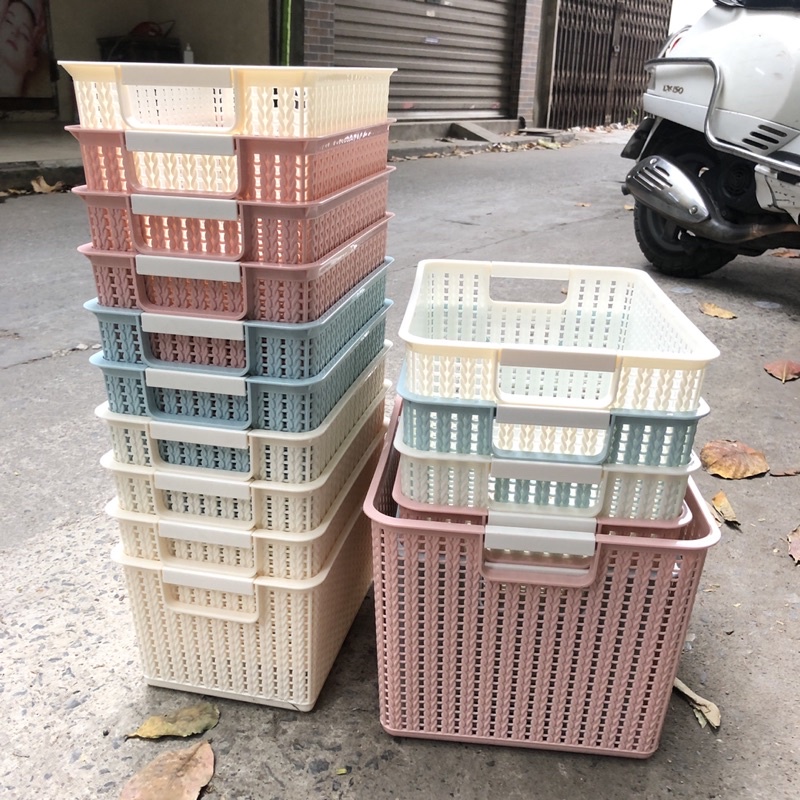 Rổ nhựa hình chữ nhật freeship giỏ nhựa Việt Nhật đẹp màu xanh màu ghi
