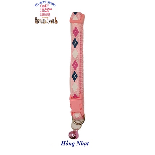 Vòng cổ kèm chuông cho Chó Mèo dưới 5kg In hình tứ giác Bản rộng 1cm Chất liệu dù bền chắc, Có thể điều chỉnh to nhỏ