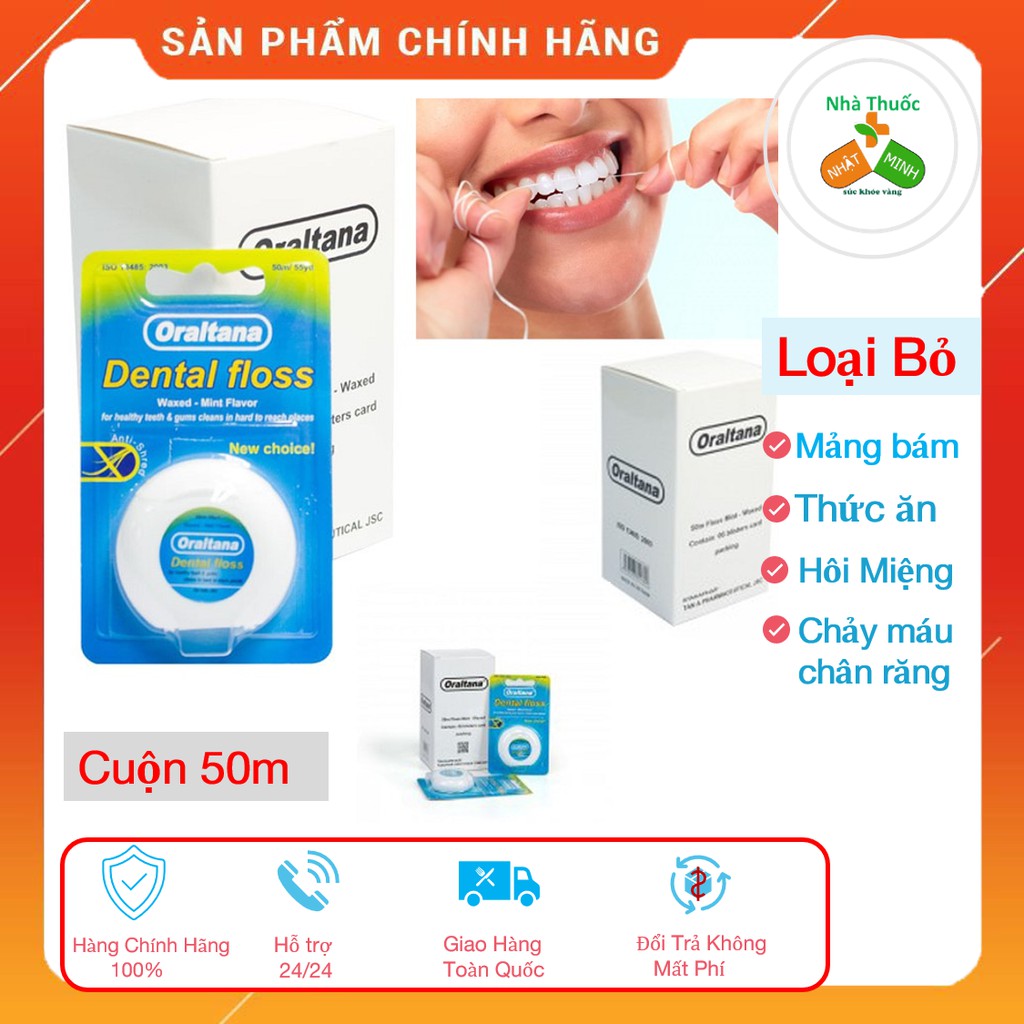 [Chính Hãng ] Chỉ Nha Khoa Oraltana Dental Floss Hương Bạc Hà Vệ sinh Răng Miệng 1 cuộn 50m